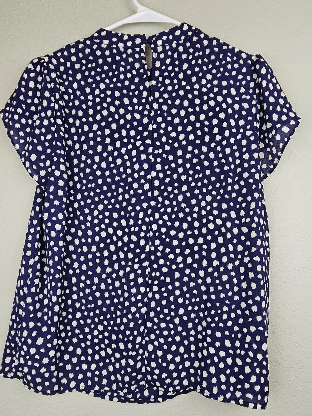 Forever 21 Women's Small Short Sleeve Blouse Navy Blue & White Top Shirt - Picture 7 of 10